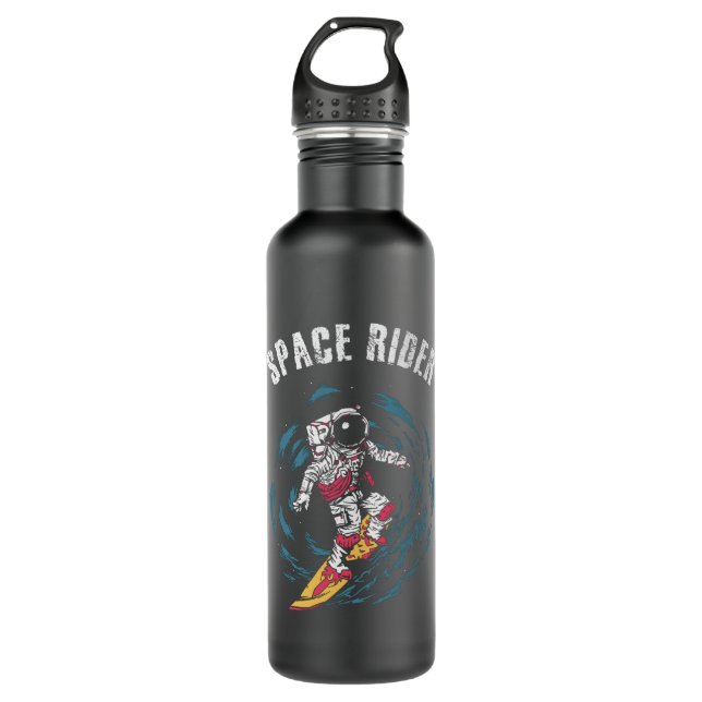 Surfing Astronaut Space Rider Surfer Stainless Steel Water Bottle (Front)
