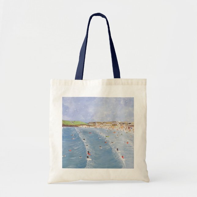 Surfing at Porthmeor Tote Bag (Front)
