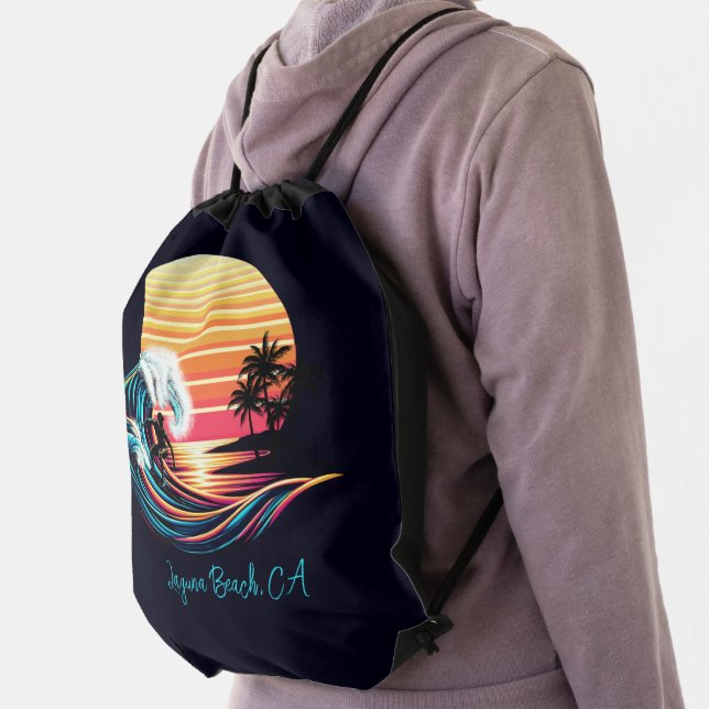 Surfing at Sunset Drawstring Bag (Insitu)