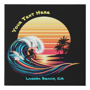 Surfing at Sunset Faux Canvas Print
