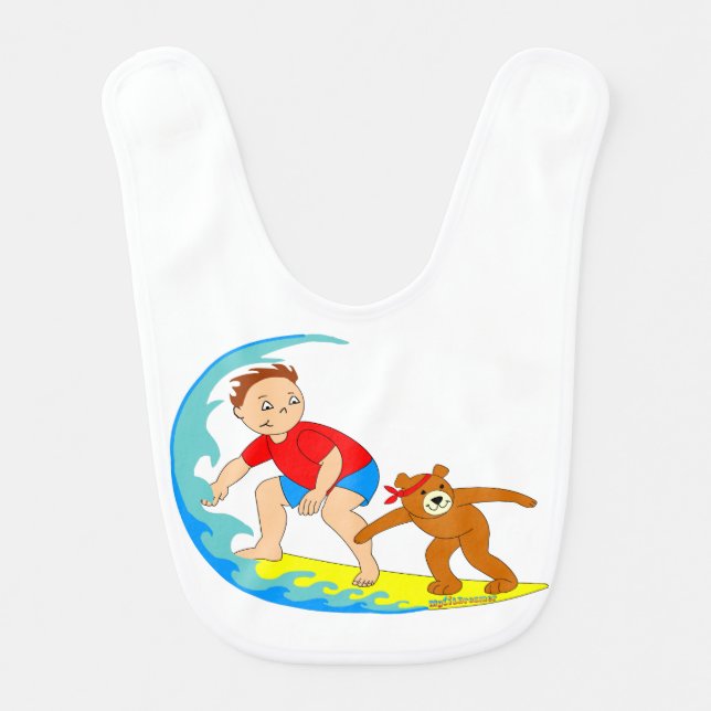 surfing baby boy bib (Front)