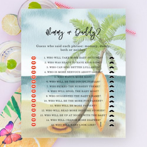 Surfing baby _ mommy or daddy baby shower game