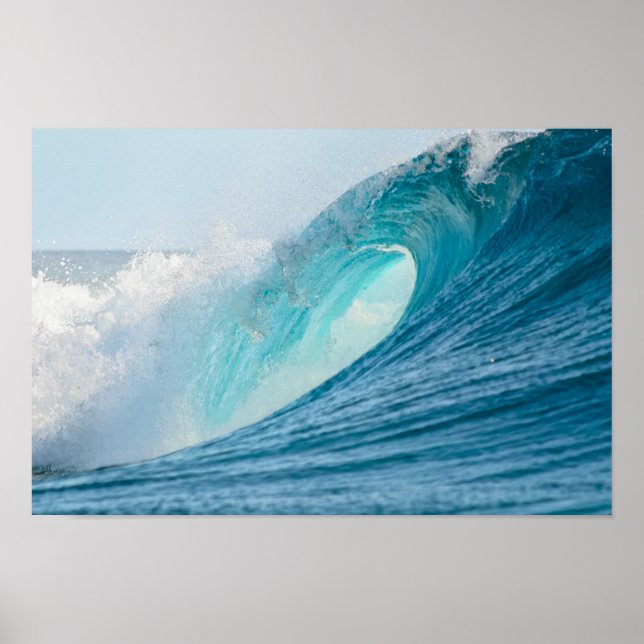 Surfing barrel wave breaking poster (Front)