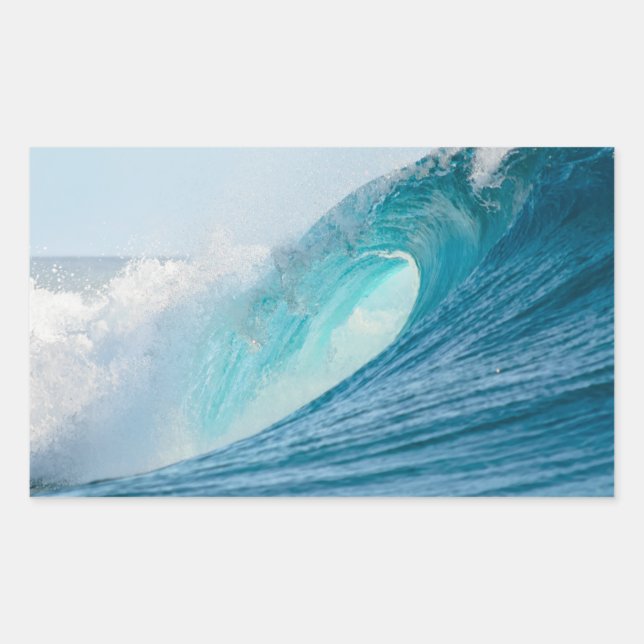 Surfing barrel wave breaking rectangular sticker (Front)