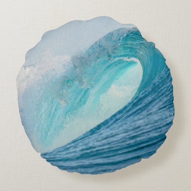 Surfing barrel wave breaking round pillow (Back)