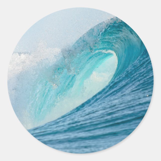 Surfing barrel wave breaking round sticker (Front)