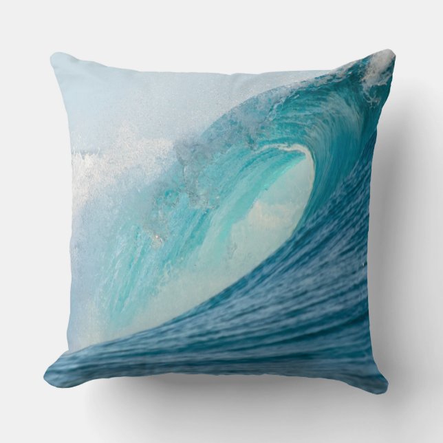 Surfing barrel wave breaking throw pillow (Front)