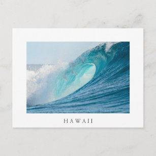 Surfing barrel wave, Hawaii, white postcard