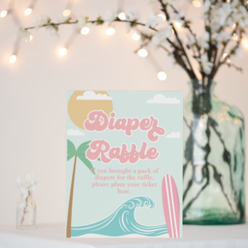 Surfing Beach Baby Shower Diaper Raffle Sign