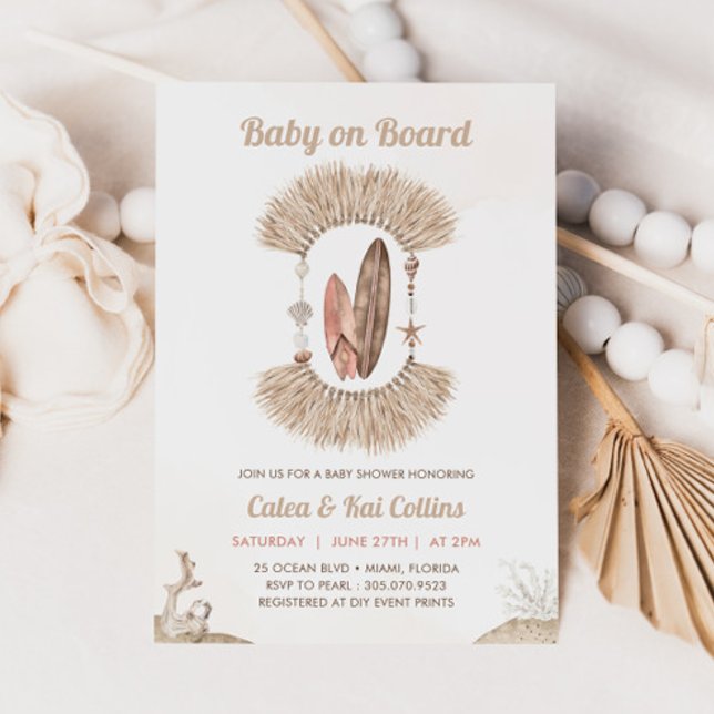 Surfing Beach Boho Baby On Board Baby Shower Invitation (Creator Uploaded)