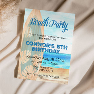 Surfing Beach Boy Birthday Party Invitation