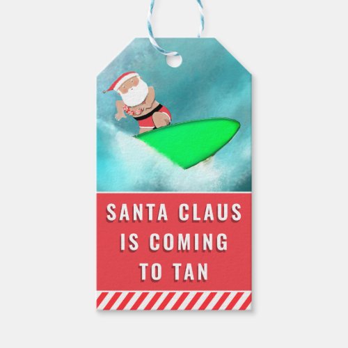 Surfing Beach Christmas Holiday Gift Tags