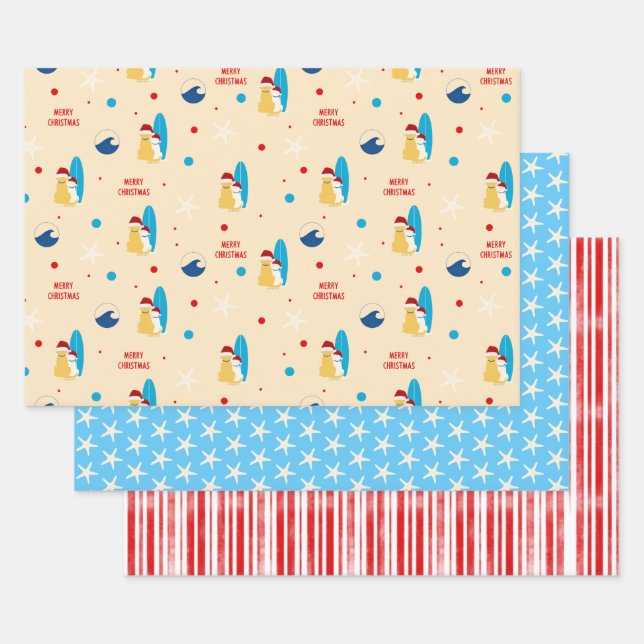 Surfing Beach Dog Christmas Gift Wrap Set of 3 (Set)