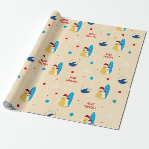 Surfing Beach Dog Christmas Holiday Gift Wrap