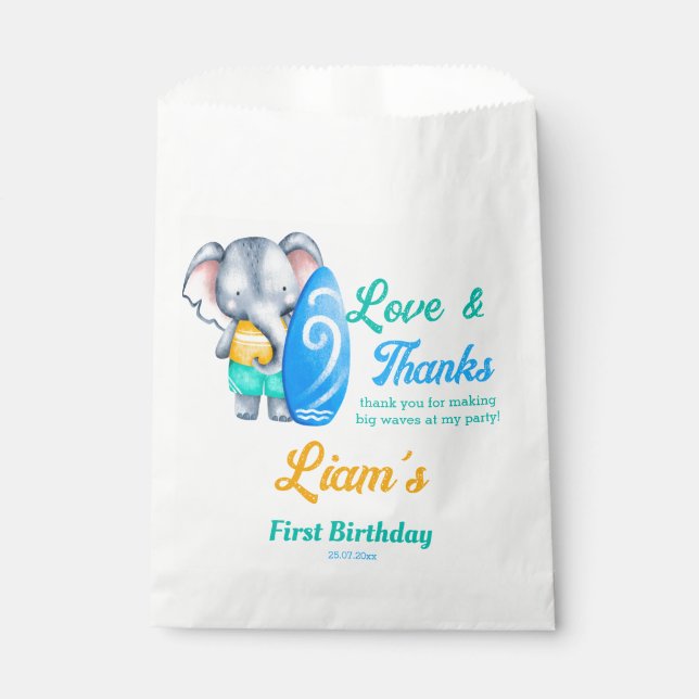 Surfing beach ocean tropical summer birthday favor bag (Front)