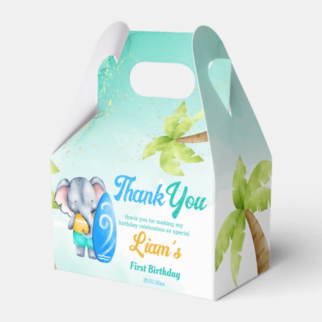 Surfing beach ocean tropical summer birthday favor boxes (Front Side)