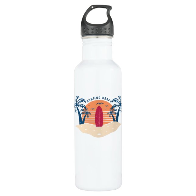 Surfing Beach Stainless Steel Water Bottle (Front)