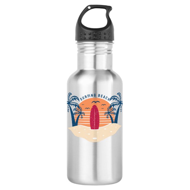Surfing Beach Stainless Steel Water Bottle (Front)
