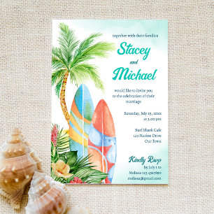Surfing beach tropical seaside wedding invitation