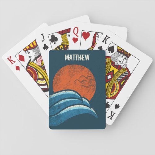 Surfing Beach Vintage Retro Personalized Poker Cards