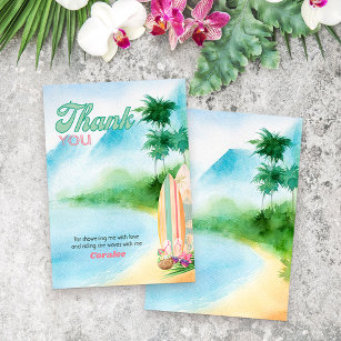 Surfing Beach Watercolor Summer Luau Thank You Card