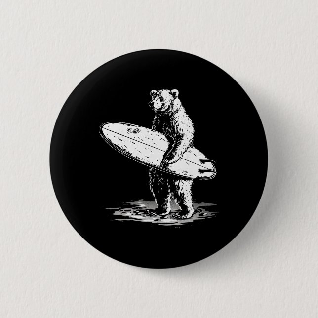Surfing Bear Cool Beach Adventure Design  Button (Front)