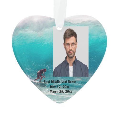 Surfing Big Wave Ocean Beach Dated Photo Custom Ornament