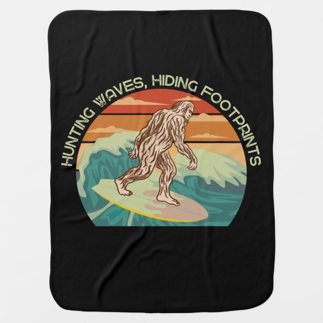 Surfing Bigfoot Hunting Waves Hiding Footprints Baby Blanket (Front)