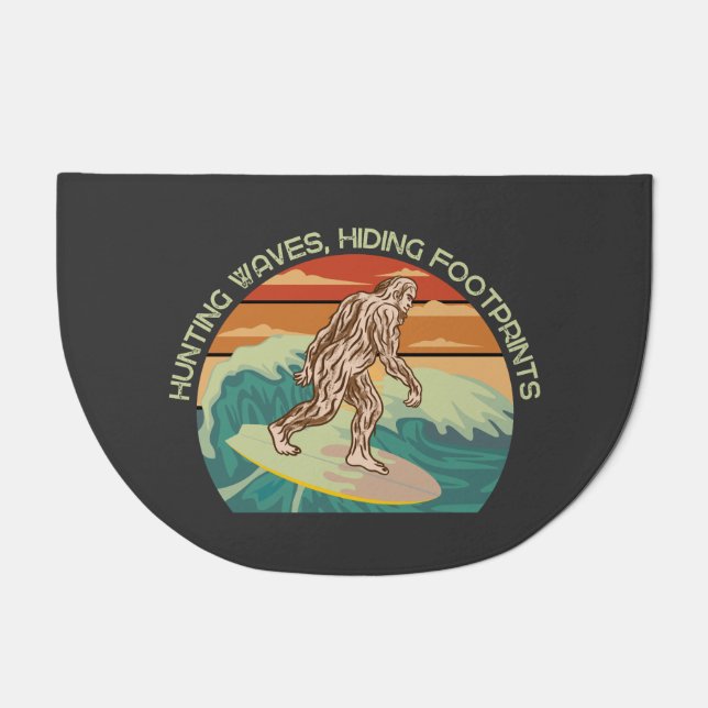 Surfing Bigfoot Hunting Waves Hiding Footprints Doormat (Front)