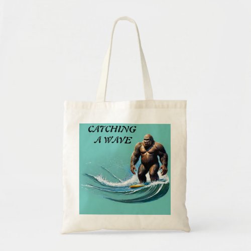 Surfing Bigfoot Personalize Custom Text Name Tote Bag