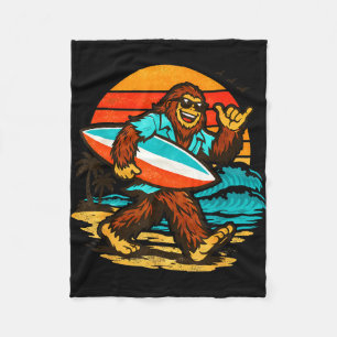 Surfing bigfoot retro sunset beach tropical beach fleece blanket