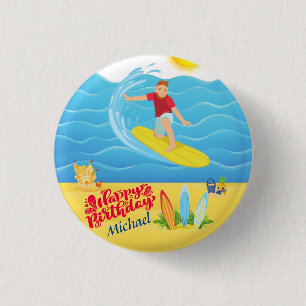 Surfing Birthday Button