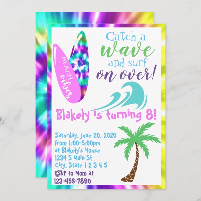 Surfing birthday invitation (Front/Back)