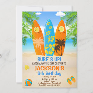 Surfing birthday invitation Surfboard invite beach