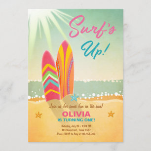 Surfing Birthday Invitation Surf's Up Beach Girl