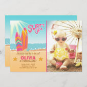 Surfing Birthday Invitation Surf's Up Beach Girl (Front/Back)