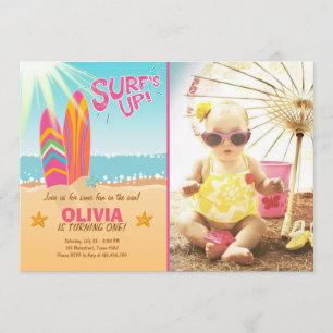 Surfing Birthday Invitation Surf's Up Beach Girl