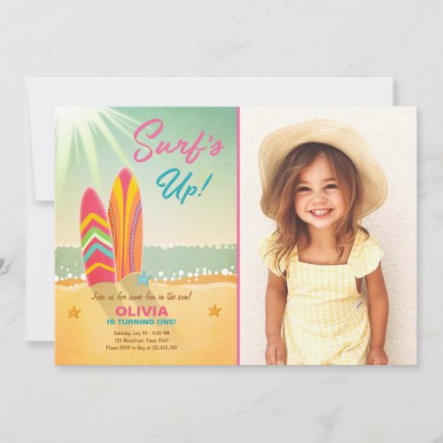 Surfing Birthday Invitation Surfs Up Beach Girl