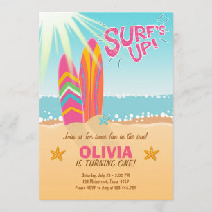 Surfing Birthday Invitation Surf's Up Beach Girl