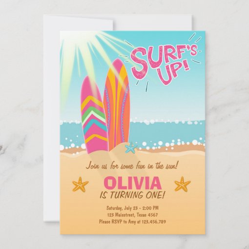 Surfing Birthday Invitation Surf's Up Beach Girl | Zazzle