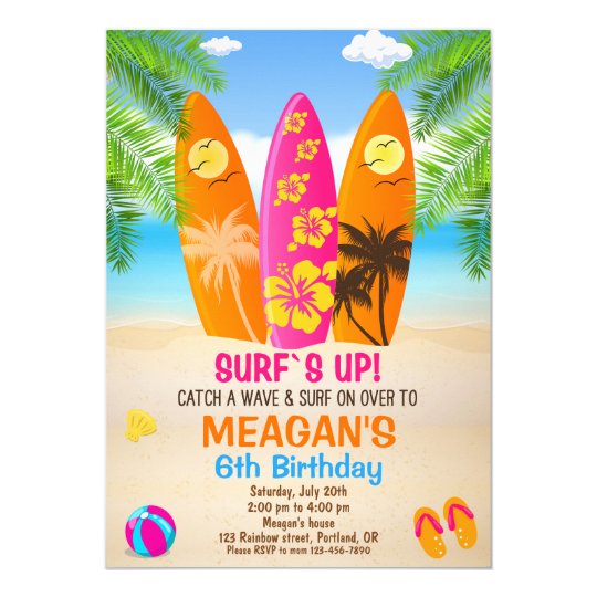 Surfing birthday invitation Surfs up party invite | Zazzle.com