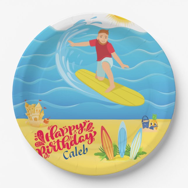 Surfing Birthday  Paper Plates (Front)
