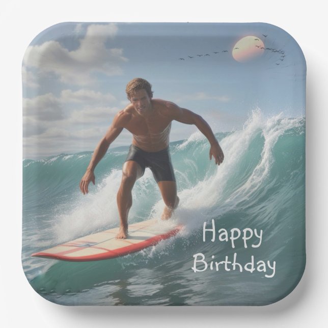 Surfing Birthday Paper Plates (Front)