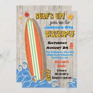 Surf Board Birthday Invitations Zazzle