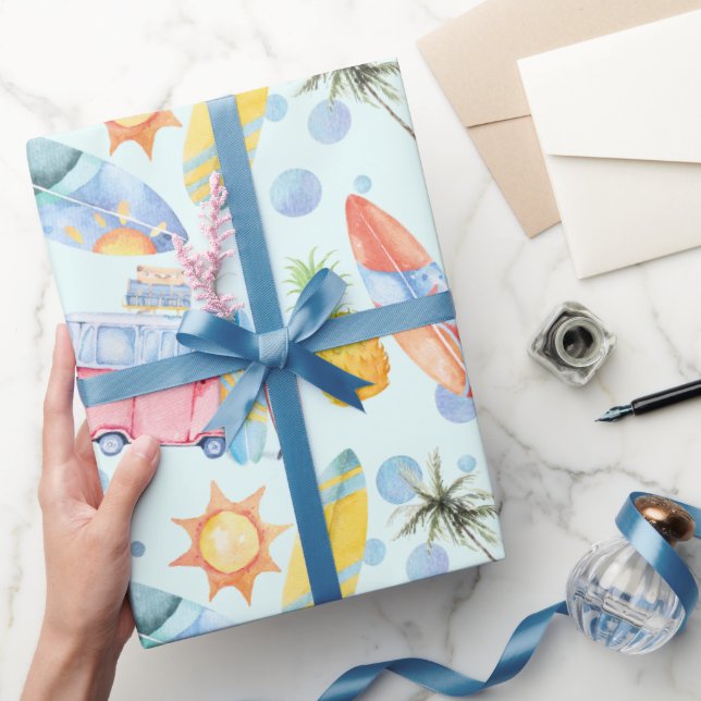 Surfing birthday party surfing lovers wrapping paper (Gifting)