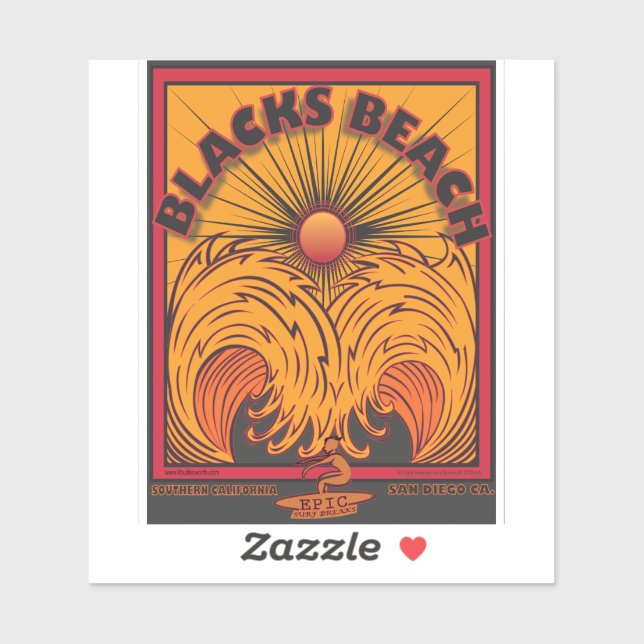 SURFING BLACKS BEACH SAN DIEGO CALIFORNIA STICKER (Sheet)