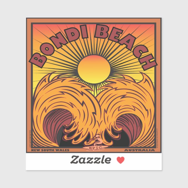 SURFING BONDI BEACH AUSTRALIA STICKER (Sheet)
