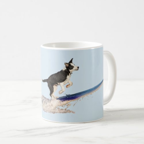 Surfing border collie mug