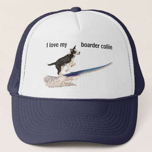 Surfing border collie trucker hat