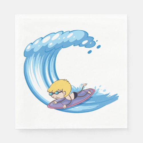 Surfing Boy Blue Wave Napkins